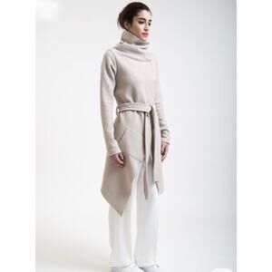 MarcellaModa asymmetric 100% Virgin wool belted wrap coat beige Large Minimalist